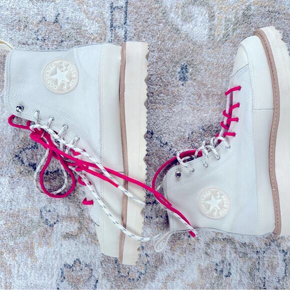 Converse Chuck Taylor Leather High Top Lace Up Boot White Pink Women 10 NWT - Picture 4 of 12